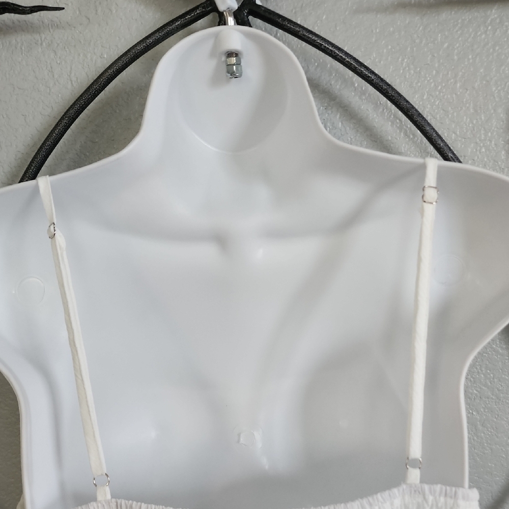 White Spaghetti-Strap Ruffle-Hem Mini Dress - Picture 4 of 6